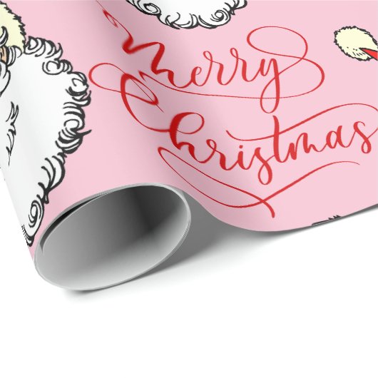 Roze Jolly Santa Claus Kerst Cadeaupapier (Rol Hoek)