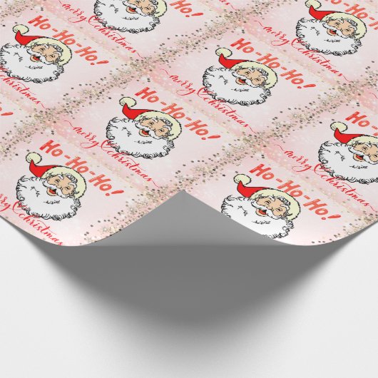 Roze Jolly Santa Glimlachend Gezicht Kerstmis Cadeaupapier (Hoek)