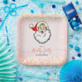 Roze Jolly Santa Glimlachend Gezicht Kerstmis Papieren Bordje (Feest)