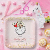 Roze Jolly Santa Glimlachend Gezicht Kerstmis Papieren Bordje (Feest)
