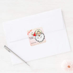 Roze Jolly Santa Glimlachend Gezicht Kerstmis Vierkante Sticker