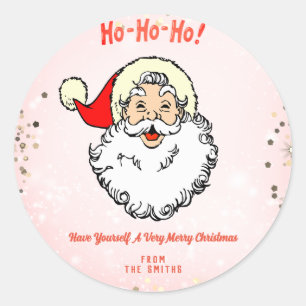 Roze  Jolly Santa Vrolijk Kerstfeest Ronde Sticker