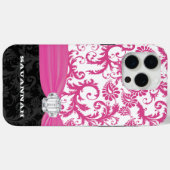 Roze Jouw naam of Quote Faux Rhinestone Damask Case-Mate iPhone Case (Achterkant (horizontaal))