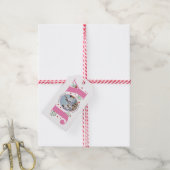Roze Joy met kerstfoto voor bessen Cadeaulabel (Met Touw)