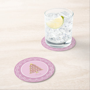 Roze Joyoux Noel Papier Bord Ronde Kartonnen Onderzetter
