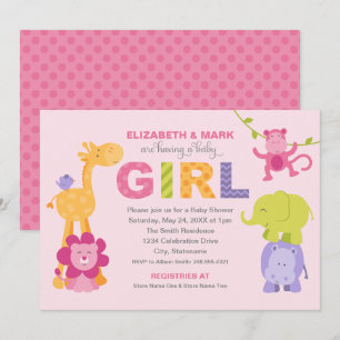 Roze Jungle Dieren Baby Meisje Couples Shower Kaart