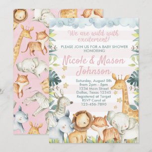 Roze Jungle Safari Baby Shower Uitnodiging