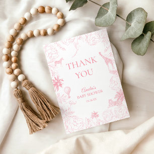 Roze Jungle Safari Dieren Baby Shower Bedanken Bedankkaart