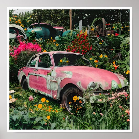 Roze Junkyard Car Poster (Voorkant)