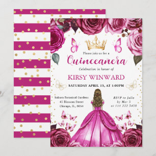 Roze jurk Blond haar Prinses Quinceanera Kaart