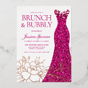 Roze Jurk Brunch & Bubbly Vrijgezellenfeest Roos G Folie Uitnodiging