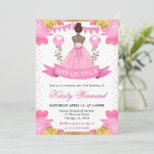 Roze Jurk Donkere Huid Prinses Quinceanera Kaart (Staand voorkant)