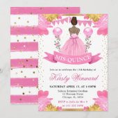 Roze Jurk Donkere Huid Prinses Quinceanera Kaart (Voorkant / Achterkant)