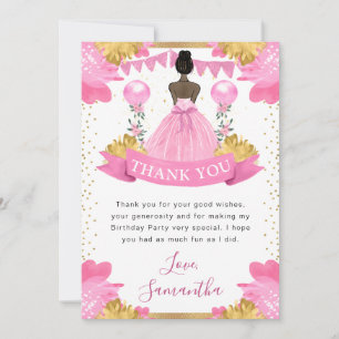 Roze jurk donkere huid prinses verjaardag bedankkaart