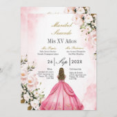 Roze jurk quinceañera kaart (Voorkant / Achterkant)