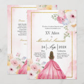 Roze jurk quinceañera kaart (Voorkant / Achterkant)