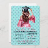 Roze jurk Waterverf Afstuderen Uitnodiging (Voorkant / Achterkant)