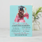 Roze jurk Waterverf Afstuderen Uitnodiging (Staand voorkant)