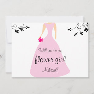 Roze jurk Wil je mijn bloemenmeisje zijn? Aangepas Kaart