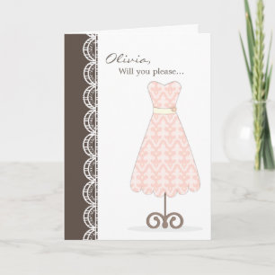roze jurk word jij mijn bruidsmeisje? Kaart