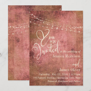 Roze & jute vintage lichten typografie bruiloft kaart