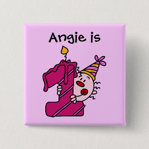 Roze kaars Kast 1st Birthday Button