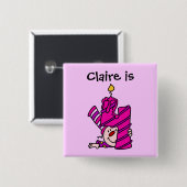Roze Kaarsenclown 4e Verjaardag Button (Voorkant /achterkant)