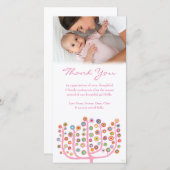 Roze kaart met dankjeweldbericht voor foto van bab (Voorkant / Achterkant)
