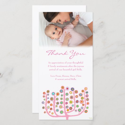 Roze kaart met dankjeweldbericht voor foto van bab (Voorkant / Achterkant)