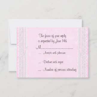 Roze Kaart van de RSVP-respons met lint en Lace