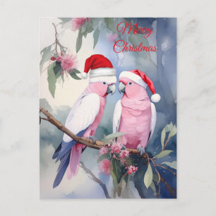 Roze kaketoes Kerstman Hoed Vrolijk Kerstfeest Briefkaart