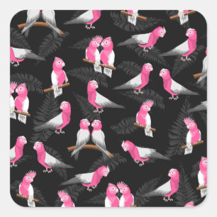 Roze kaketoes vogelpatroon vierkante sticker