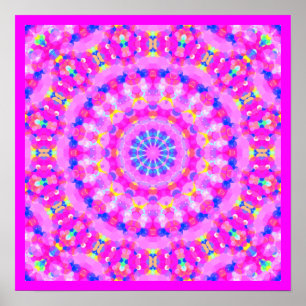 Roze Kaleidoscoop Meditatieposter met Rand Klein Poster