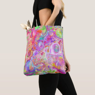 Roze, kalkgroene en blauwe bubelbare kunst draagtas