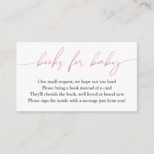 Roze kalligrafie Boeken voor Baby Verzoek Informatiekaartje