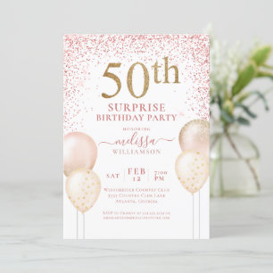Roze kalligrafie Glitter Surprise 50th Birthday Kaart
