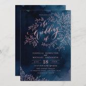 Roze kalligrafie van de zeemacht rustige bruiloft kaart (Voorkant / Achterkant)