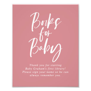 Roze kalligrafieboeken voor babyshower bord foto afdruk