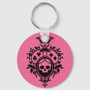 Roze kam met schedel en kaartspellen sleutelhanger