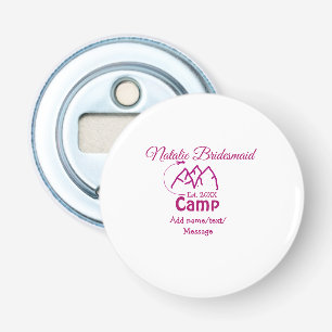Roze kamp bruidsmeisje voeg naam datum jaar vrijge button flesopener