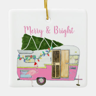 roze kampeeraanhangwagen keramisch ornament