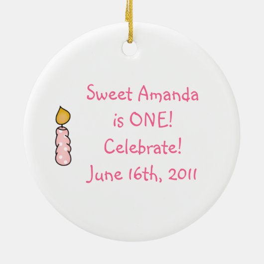 Roze kandle 1st Birthday Keepomwille Ornament (Achterkant)