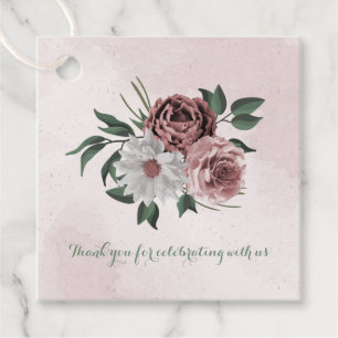 roze kaneel roos witte florale bruiloft bedankjes labels