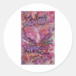 Roze kankerverwekkende engel-gedicht Aangepaste ar Ronde Sticker