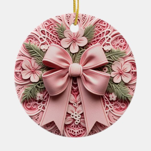  Roze Kant Bow Keramisch Ornament (Voorkant)