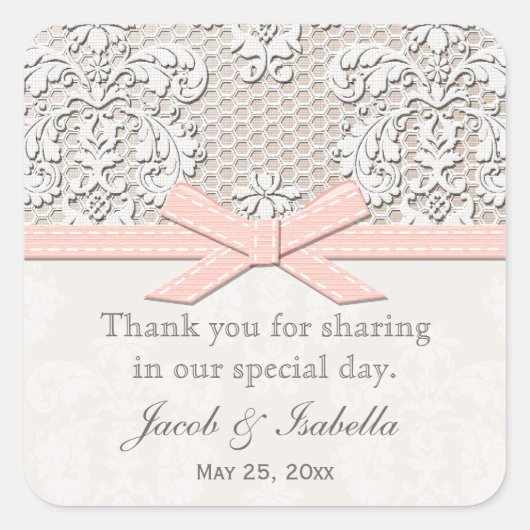 Roze Kant Bruiloft Favor Labels Stickers (Voorkant)