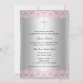 Roze kant & Cross Baptism/Christening Uitnodiging (Voorkant)