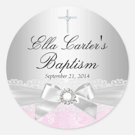 Roze Kant & Cross Baptism Sticker (Voorkant)