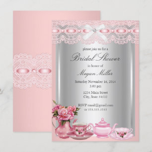 Roze kant High Tea Vrijgezellenfeest Kaart