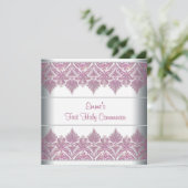 Roze kant meisjes eerste communie kaart (Staand voorkant)